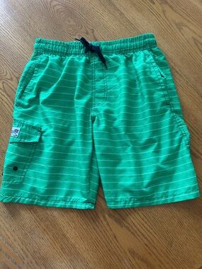 Kids Green Striped Swim Trunks - (Brand Not Visible)
